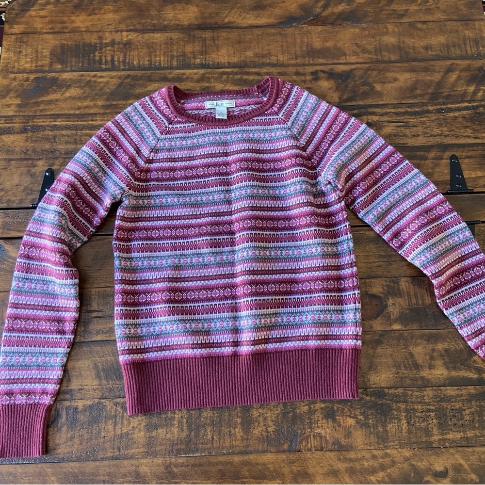 Bass Youth Sweater Size S Medium Cotton Blend Red‎ Maroone Striped Preppy 90s